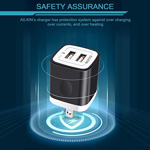AILKIN 3-Pack Dual USB 5 V/2.1 A Wall Charger – Fast Charging Power Adapter for i Phone 15, Samsung Galaxy, Google Pixel – Compact Travel-Friendly Design with Enhanced Compatibility and Safety Features