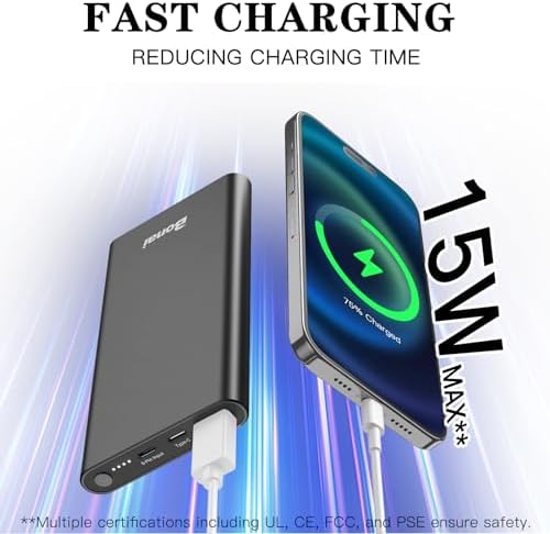 BONAI 12,000 m Ah Portable Power Bank – Ultra-Fast Charging with Dual USB-C Ports for i Phone 15/14/13/12, Galaxy Android, and i Pad – Sleek, Lightweight Design for On-the-Go Convenience and Enhanced Device Compatibility