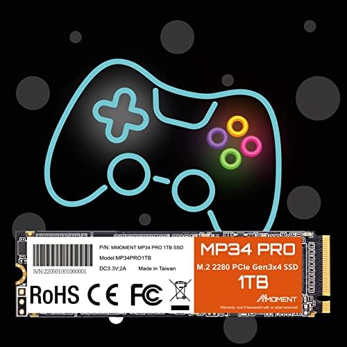 MMOMENT MT34 1 TB PCIe Gen3 NVMe M.2 2280 SSD – Supercharge Your Laptop and Desktop Performance with Blazing Fast 2000 MB/s Read Speeds for Gaming, Video Editing, and Efficient Data Management | Upgrade Your Storage Experience with Enhanced Compatibility and Reliability