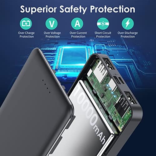 Ultra-Slim 10000 m Ah Portable Power Bank – Dual USB Outputs & USB-C Input, Compact External Charger for i Phone 12/13, Samsung S20, Tablets – Stylish Black and Red Design for Maximum Portability and Enhanced Device Compatibility