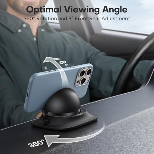 OMOTON 360-Degree Rotating Car Phone Holder – Adjustable Spring Dashboard Mount for i Phone 16 Pro Max & All Smartphones – Ultimate Hands-Free Navigation & Safety Solution for Your Vehicle – Sleek Black Design for Enhanced Compatibility and Convenience