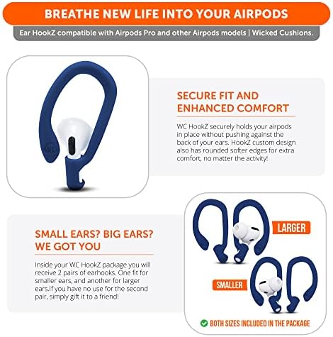 Patented WC Hook Z – Upgraded Over-Ear Hooks for Air Pods Pro 1, 2 & Air Pods 1, 2, 3 | Secure Fit Earbud Accessories with Unique Left & Right Design | Two Size Pairs Included | Winter White | Premium Quality by Wicked Cushions for Maximum Comfort and Stability