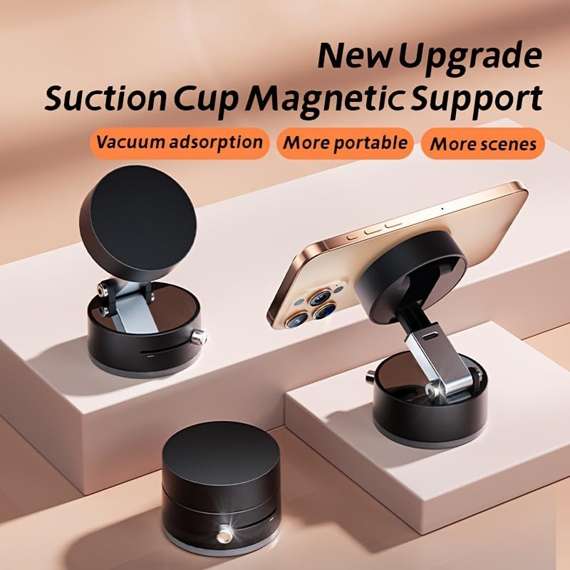 360° Adjustable Vacuum Magnetic Suction Cup Phone Mount Car Navigation Holder Portable Foldable Black – Enhanced Compatibility and Speed