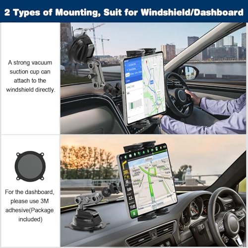 Heavy-Duty Tablet Mount for Trucks – Universal 360° Suction Cup and Adhesive Base Holder for i Pad Pro, Air, Mini, Galaxy Tab & Smartphones – Secure, Adjustable Viewing for Safe Navigation and Entertainment on the Go