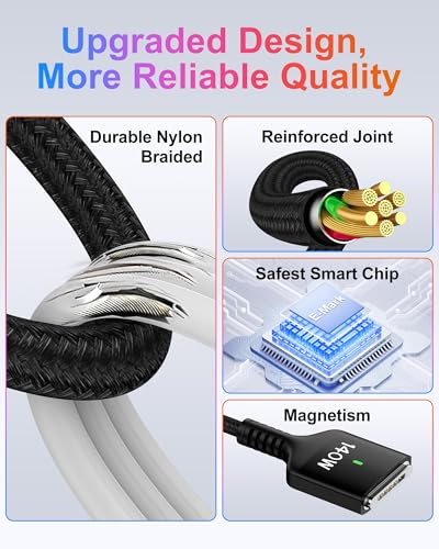 High-Speed 140 W USB-C to Magnetic 3 Charging Cable for Mac Book Air & Pro – 6 ft Durable Cord with Enhanced Compatibility for M1, M2, M3, M4 Models – Effortless Magnetic Connection and Fast Charging Efficiency