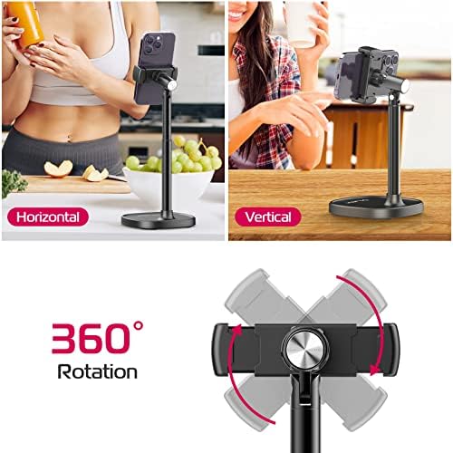 ULANZI Cell Phone Stand Mount for Desk, Vijim HP004 Adjustable Height & Angle Phone Holder, 360 Degree Rotating Desktop Phone Stand Compatible with iPhone, Samsung and All Phones – Enhanced Compatibility and Speed