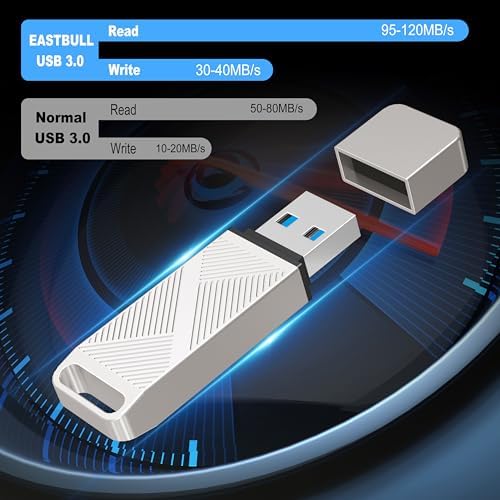 EASTBULL 256 GB High-Speed USB 3.0 Flash Drive with USB C Adapter & Keychain – Sleek Metal Design for Ultimate Portability, Fast Data Transfers, and Enhanced Compatibility for All Devices