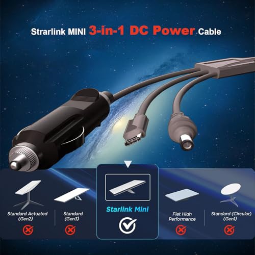 Starlink Mini 3 in 1 Waterproof DC Power Cable – 10 FT USB-C Car Charger for Enhanced Connectivity & Speed, Versatile Charging Solutions for Your Starlink Mini System, Durable Power Accessories for Home, Vehicle, and Outdoor Use