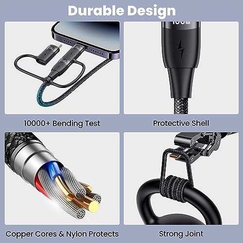 Ultimate 100 W USB C Multi Charging Cable – USAMS 6.6 FT 5-in-1 Fast Sync Nylon Braided Charger for Laptops, Tablets, and Smartphones – Unmatched Speed and Universal Compatibility for All Your Devices