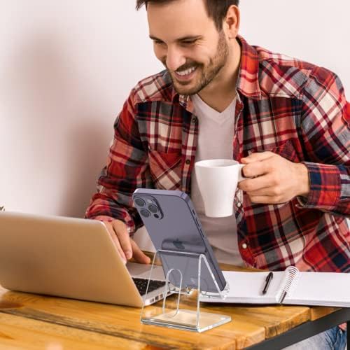 KTRIO 2 Pack Acrylic Cell Phone Stand Holder for Desk, Clear Phone Dock Cradle Compatible with iPhone 16/15/14/13 Pro Max 12/11 XR, All Smartphones, Office Accessories – Enhanced Compatibility and Speed