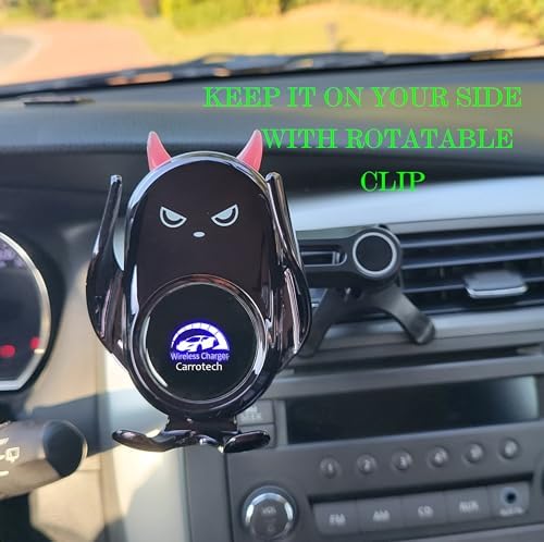 Sleek Red Demon Wireless Car Charger Mount for Women – 15 W Fast Charging Auto Clamping Phone Holder for i Phone & Samsung – Stylish Vehicle Accessory with Effortless Installation & Enhanced Compatibility