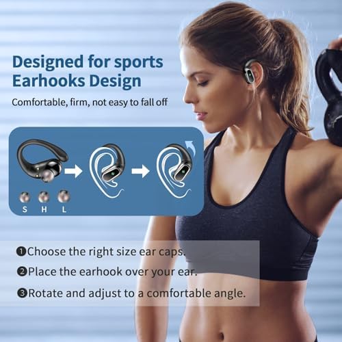 Rolosar Bluetooth 5.4 Sport-Optimized Wireless Earbuds – IP7 Waterproof with Advanced ENC Noise Cancellation, Ergonomic Earhooks for Ultimate Comfort, Dual LED Battery Indicator, 50-Hour Playback – Ideal for Running, Fitness, and Everyday Use