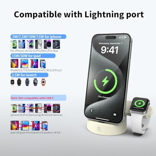 Sleek 2-in-1 i Phone & Apple Watch Charging Dock – Fast 15 W Multi-Device Charger with Durable Non-Slip Silicone Base for i Phone 14/13/12 Series & All Apple Watch Models – Space-Saving Design for Ultimate Tech Organization and Streamlined Aesthetics