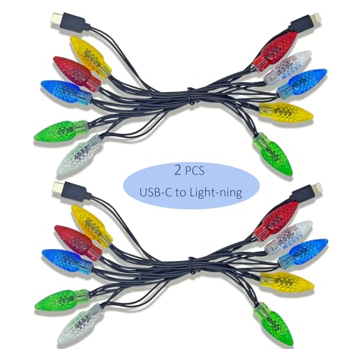 MACLARONX 2 Pack USB-C to Lightning Christmas Light Charging Cable – 4.5 FT Festive LED Connector for i Phone 6-14 Pro/Max/Plus/XS/XR – Stylish & Functional Holiday Charger with 10 Decorative Lights