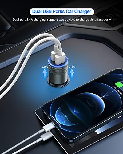 High-Performance i Phone Car Charger – Dual-Port 38 W USB-C & QC3.0 Fast Charging Adapter with 2 Lightning Cables, MFi Certified for i Phone 14, 13 Pro Max, 12, 11, X – Sleek Grey Design for Enhanced Compatibility and Efficiency on the Road