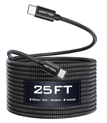 40Ft USB C to USB C Cable 60W, Nylon Braided Extra Long Type C to Type C Charger Cord (No Data Transfer) for USBC Phone/Tablet/Pixel/Switch and Other USB-C Devices – Enhanced Compatibility and Speed