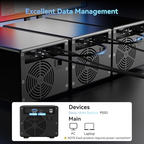 High-Performance Aluminum Dual Bay Hard Drive Enclosure – 10 Gbps USB 3.2 Gen 2 with Cooling Fan for 2.5”/3.5” SATA HDD/SSD, Hot Swappable & Daisy Chain Expansion, Tool-Free Setup for Seamless Data Management