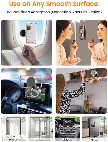 Vacuum Magnetic Phone Holder for Car – [ 360° Rotation & Foldable] Strong Suction Vacuum Magnetic Cell Phone Holder Stand, Height Adjustable Magnetic Phone Mount, For iPhone/All Phones (Any Surface) – Enhanced Compatibility and Speed