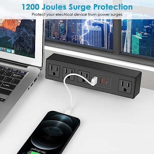 CCCEI Universal Desk Clamp Power Strip with Dual USB Ports – Advanced 1200 J Surge Protector for Desktop Mounting, Fast Charging Convenience, 6 FT Flat Plug, Ideal for Bulky Adapters, Fits 1.9 Inch Tabletops – Optimize Your Workspace Efficiency and Safety