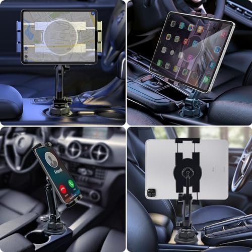 Versatile Cup Holder Tablet Mount for Trucks – 360° Rotating 15″ Dual-Arm Stand for i Pad Pro, Samsung Galaxy Tab, and i Phone | Enhanced Stability & Universal Compatibility for Hands-Free Navigation and Entertainment