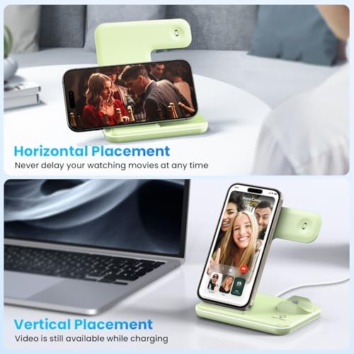 WAITIEE 3-in-1 Wireless Charging Station for i Phone, Apple Watch & Air Pods – Fast, Stylish Blue Charger with Enhanced Compatibility for i Phone 16, 15, 14, 13, 12, 11, X, 8 & Air Pods Pro – Ultimate Travel-Friendly Charging Solution with Safety Features
