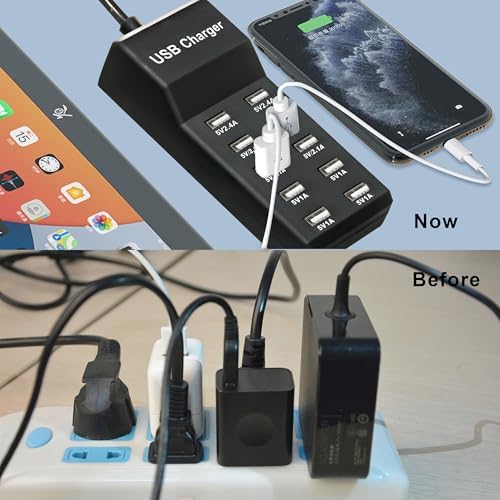 10-Port USB Charging Station – Fast Charging Dock with 6 USB-A & 4 USB-C Ports for Phones, Tablets, and Smartwatches – Sleek White Multi-Device Charger for Home and Office Efficiency