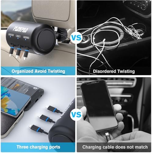Revitalize Your Travel Experience with the Ultimate 3-in-1 Retractable Car Backseat Charging Station – Multi-Device USB Type C Dock for i Phone, Samsung, and Android | Perfect for Rideshare, Family Trips, and On-the-Go Power Solutions | Sleek Design with Simultaneous Charging Capability