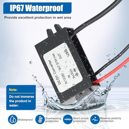 Rugged IP67 Waterproof USB Charging Hub – High-Efficiency DC-DC Converter for Trucks, Off-Grid Solar Systems, and Marine Use – 10-90 V to 5 V 3 A (15 W) Power Supply for Extreme Conditions – Durable, Dustproof, and Shock-Resistant for Reliable Charging Anytime, Anywhere