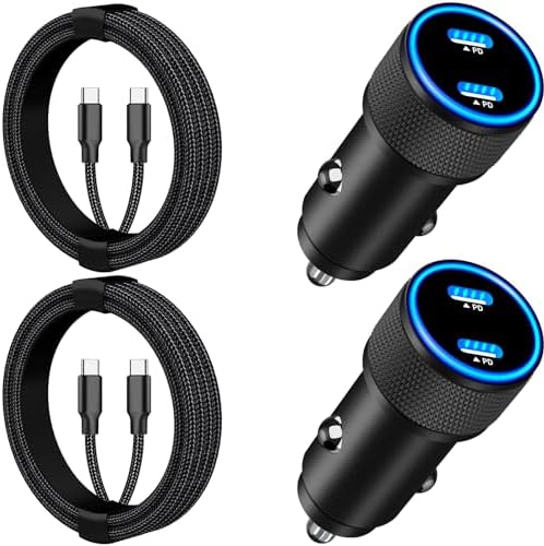 BAOYUANDA 72 W Dual Port USB-C Car Charger for i Phone 16 Series – MFi Certified Fast Charging Solution with 2 Durable Type C Cables for i Pad Pro, Android & More – Ultimate Compatibility for On-the-Go Power Management