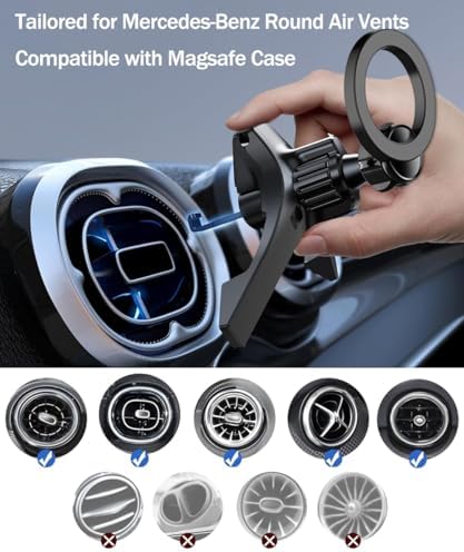 TELON Premium Mag Safe Car Phone Mount for Mercedes-Benz – Advanced Magnetic Air Vent Holder for Round Vents | Exceptional Compatibility with A/B/C/E/V/G-Class, GLA/GLB/GLC/GLE/GLK/GLS, EQB/EQS & Sprinter | Secure Smartphone Access for Optimal Road Safety and Convenience