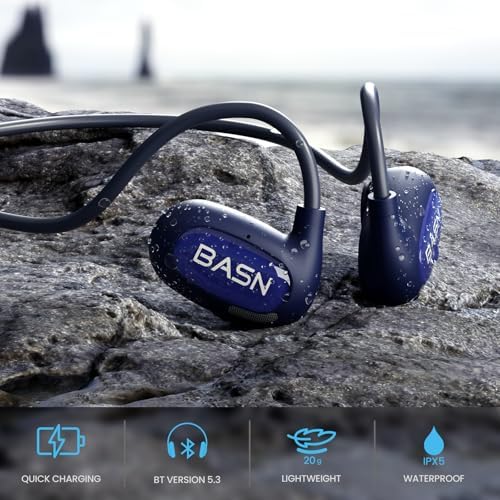 BASN Air S1 Wireless Open Ear Headphones – Advanced Bluetooth 5.3 Technology for Seamless Audio Connectivity – Dynamic 16.2 mm Speakers Delivering Premium Sound Quality – IPX5 Sweat and Water Resistant for Ultimate Durability – Lightweight Ergonomic Design with Enhanced ENC Technology for Crystal Clear Communication – Ideal for Fitness, Running, Cycling, and Outdoor Activities