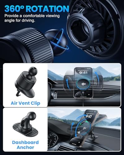 Doakhirmit for MagSafe Car Mount Charger, Qi2.0 15W Magnetic Wireless Car Charger, MagSafe Charger for iPhone 16 Pro Max/16/15/14/13/12, Fast Charging Magnetic Phone Mount Holder, Black – Enhanced Compatibility and Speed