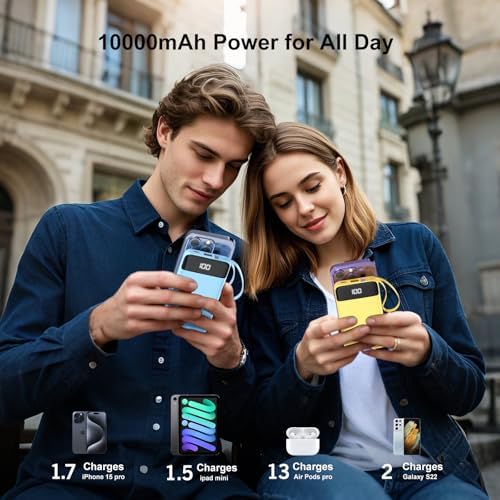 Ultimate 10000 m Ah Portable Power Bank with Built-in Charging Cable and LED Power Indicator – Travel-Ready External Battery Pack for i Phone 16/15, Samsung S22, and Android Devices – Unmatched Compatibility and Rapid Charging for On-the-Go Lifestyles