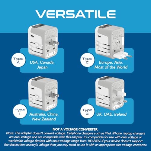 Global Travel Power Adapter – Ceptics 6-in-1 Charger with Dual USB-A & Triple USB-C Ports for Lightning-Fast Charging – Universal Compatibility for USA, EU, UK & AUS Electronics – Ideal for Smartphones, Laptops & Cameras – UP-30 KU-BL for Efficient Multi-Device Charging Solutions