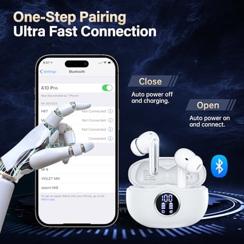A10 Pro Wireless Earbuds – Advanced Bluetooth 5.3 Hi-Fi Stereo Headphones with 50 Hours Playtime, ENC Noise Cancellation for Superior Clarity, IPX7 Waterproof for Active Users, LED Battery Monitor – Ideal for Gym, Running, and Everyday Connectivity – Sleek Black Design