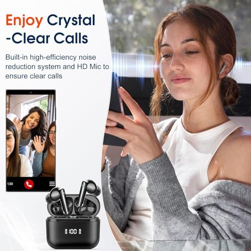 Aptkdoe Wireless Earbuds with Bluetooth 5.3 – Premium Noise-Cancelling Sound, 48-Hour Playtime, IPX7 Waterproof Design, LED Battery Indicator – Ideal for Sports, Workouts, and Daily Use on Android & i OS Devices