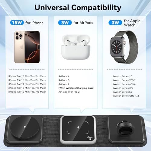 Revolutionize Your Charging Routine with the aceyoon 3-in-1 Wireless Charger: Foldable Magnetic Station for i Phone 16-4, Air Pods Pro – Compact Travel Essential with Fast Charging Technology and Universal Compatibility in Sleek Black Finish