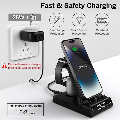 Swan Scout 701 A 3-in-1 Fast Charging Dock: 25 W Multi-Device Power Hub for i Phone 14 Pro Max/13/12/11/X/8 Plus, Apple Watch Series 9/8/7/6 & Air Pods – Stylish, Efficient Charging Station for Home & Office Organization