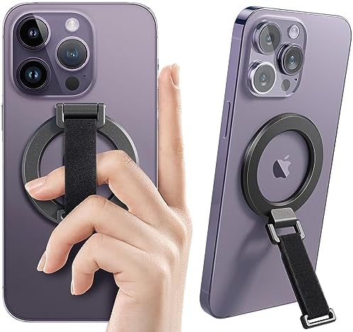 Innovative SUPERONE Mag Safe Phone Grip with Versatile Finger Strap – Removable Magnetic Ring Holder & Kickstand for i Phone 16/15/14/13/12 Series – Premium Black Finish for Optimal Stability and Enhanced User Experience