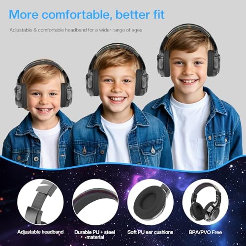Qear Fun Kids Bluetooth 5.3 Headphones – Ultra-Lightweight Foldable Wireless Headset with Rapid Charging and Integrated Microphone for Seamless School and Travel Listening – Trendy Metallic Gradient Finish for Young Music Lovers – Perfectly Compatible with Tablets and i Pads – Superior Comfort and Sound Quality for Young Listeners