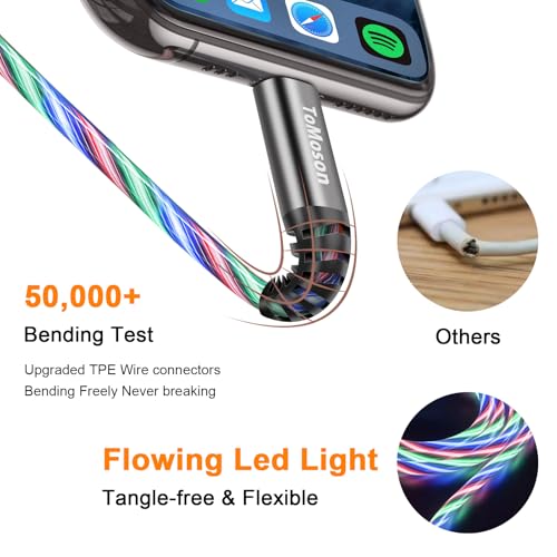 Vibrant LED Lightning Charging Cable for i Phone – MFi Certified 6 FT Fast Charge USB Cord with Dynamic RGB Light-Up Feature for Enhanced Compatibility and Performance with i Phone 14, 13, 12, 11 Pro Max, XR, X, SE, 8 Plus, i Pad, and i Pod – Durable and Stylish Tech Accessory for Home and On-the-Go Charging