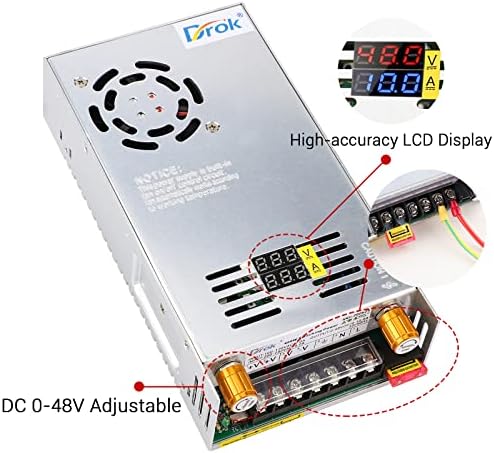 DROK 24 V Adjustable Power Supply – High-Efficiency AC to DC Converter for Reliable Power Delivery, 20 A 480 W Regulated Adapter Perfect for Computer Labs and Versatile Electronic Applications, Adjustable 5 V to 24 V Voltage Transformer for Enhanced Performance and Compatibility