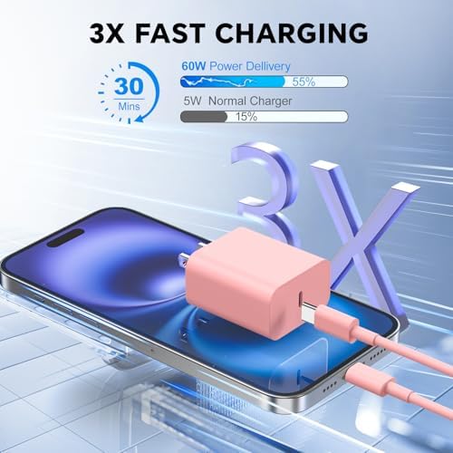 20 W Dual USB-C Fast Charger Block for i Phone 15/16 Series – Includes Two 10 FT USB-C Charging Cables, Perfect for Pro Max, Plus, Pro, i Pad Pro/Air – Compact, High-Speed Charging Solution (2 Pack, Black)