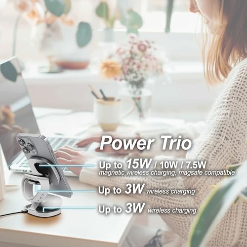 Ultimate 3-in-1 Wireless Travel Charger for Apple Devices – Fast, Safe, and Adjustable Power Hub for i Phone, Apple Watch & Air Pods – Compact, Durable Design Perfect for On-the-Go Charging