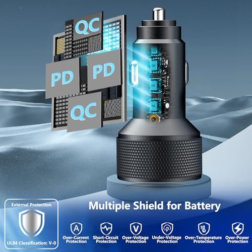 KYOHAYA 90 W Car Charger Bundle – 4-Port USB-C & USB-A Fast Charging Adapter for i Phone 16/15/14/13/12/11 Pro, Galaxy S25/S24, Google Pixel – High-Speed Dual Charging Solution for Road Trips and Daily Commutes – Durable, Compact Design for Enhanced Compatibility and Performance