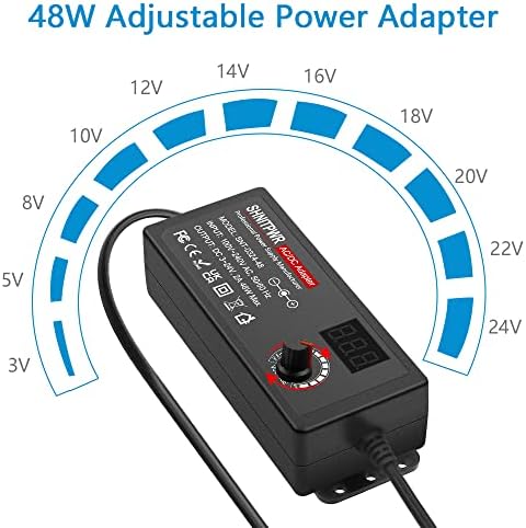 SHNITPWR Universal AC to DC Power Adapter – 48 W Adjustable Voltage Converter (3 V to 24 V) with 14 Interchangeable Tips & Polarity Converter for Maximum Device Compatibility and Efficient Performance, Ideal for Electronics Enthusiasts and Professionals