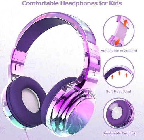 Vibrant Deep Purple Qear Fun Kids Headphones – Stylish Wired Noise Cancelling Headphones with Built-In Microphone & Adjustable Headband for School Use – Perfect for Focused Learning and Entertainment on Tablets & Smartphones