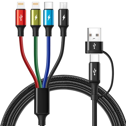 Universal 6-in-1 Braided Charging Cable Set – 2-Pack 6 ft Multi-Device Charger for i Phone, Samsung, Tablets, and More – Fast Charging with Lightning, USB-C, and Micro USB Compatibility – Tangle-Free Durability for Home and Office Use