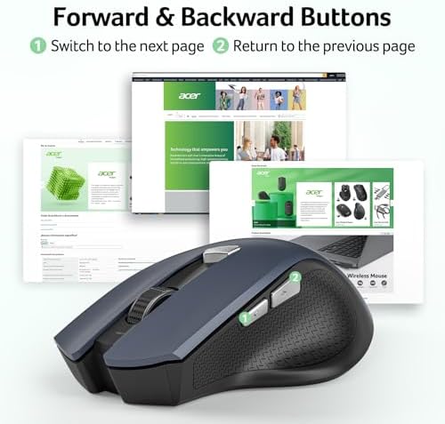 Acer Wireless Mouse for Laptop – Ergonomic 2.4 GHz Cordless USB Mouse with 3 Adjustable DPI Settings (800/1200/1600) for Enhanced Productivity | Perfect for Medium to Large Hands, Featuring 6 Functional Buttons for Office & Home Use, Durable Design for Long-Lasting Performance