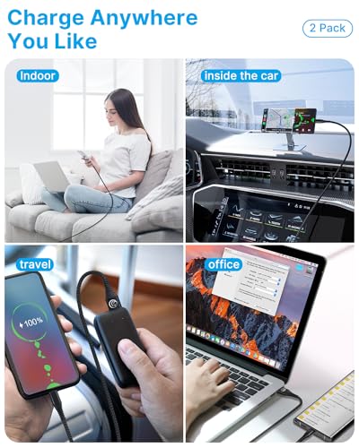 6 FT USB Type C Cable 2 Pack – High-Speed Fast Charging and Data Transfer Cord for Samsung Galaxy A Series and LG Models – Durable Nylon Braided Charger with Tangle-Free Design for Ultimate Convenience and Extended Reach